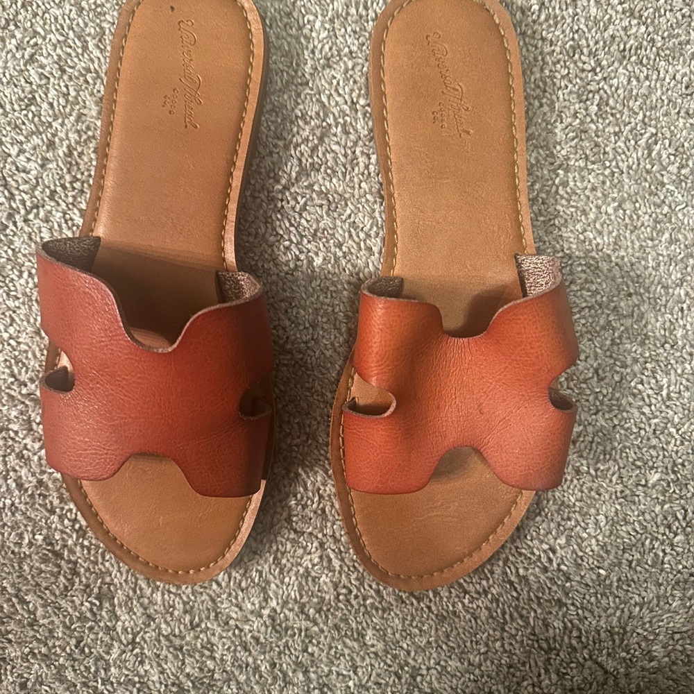 Brown Leather Slide Sandals
